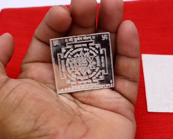 TRIBAL ORNAMENTS Necklaces 925 sterling silver handmade Shree kuber Yantram silver holy divine Yantram for wealth and prosperity best puja article gifting su792