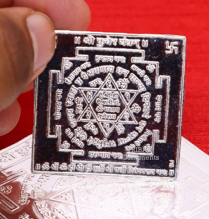 TRIBAL ORNAMENTS Necklaces 925 sterling silver handmade Shree kuber Yantram silver holy divine Yantram for wealth and prosperity best puja article gifting su792