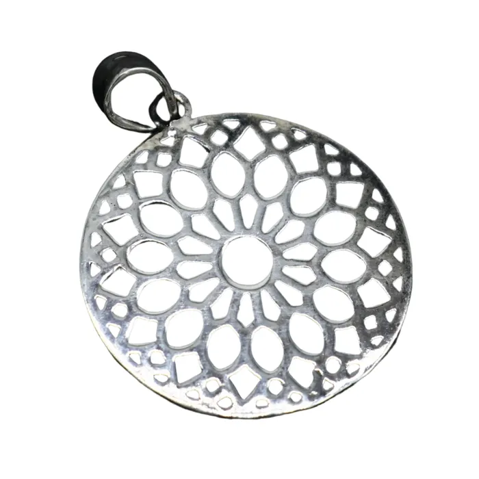 TRIBAL ORNAMENTS Necklaces 925 sterling silver handmade stylish round floral design small pendant best gifting jewelry from india ssp1600
