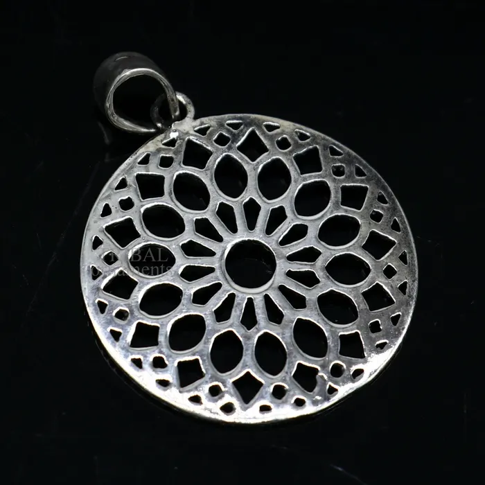 TRIBAL ORNAMENTS Necklaces 925 sterling silver handmade stylish round floral design small pendant best gifting jewelry from india ssp1600