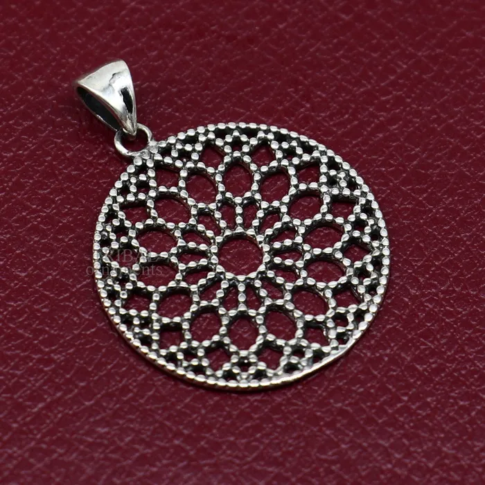 TRIBAL ORNAMENTS Necklaces 925 sterling silver handmade stylish round floral design small pendant best gifting jewelry from india ssp1600