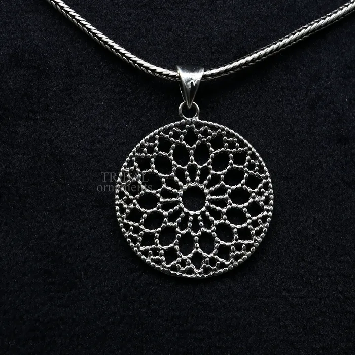 TRIBAL ORNAMENTS Necklaces 925 sterling silver handmade stylish round floral design small pendant best gifting jewelry from india ssp1600