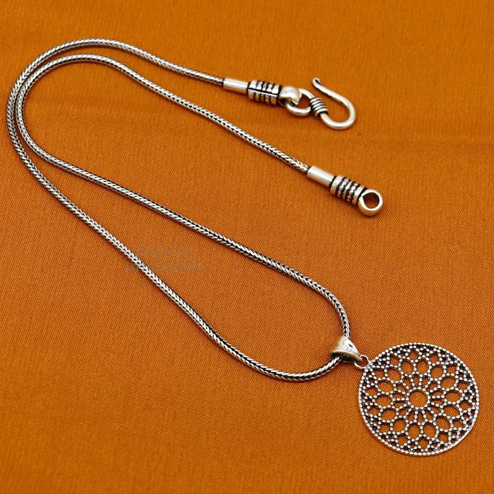 TRIBAL ORNAMENTS Necklaces 925 sterling silver handmade stylish round floral design small pendant best gifting jewelry from india ssp1600