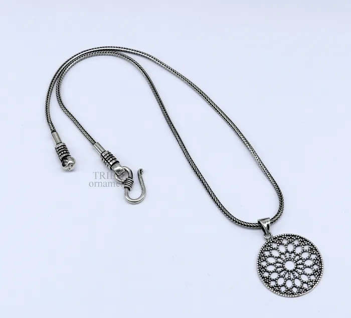 TRIBAL ORNAMENTS Necklaces 925 sterling silver handmade stylish round floral design small pendant best gifting jewelry from india ssp1600
