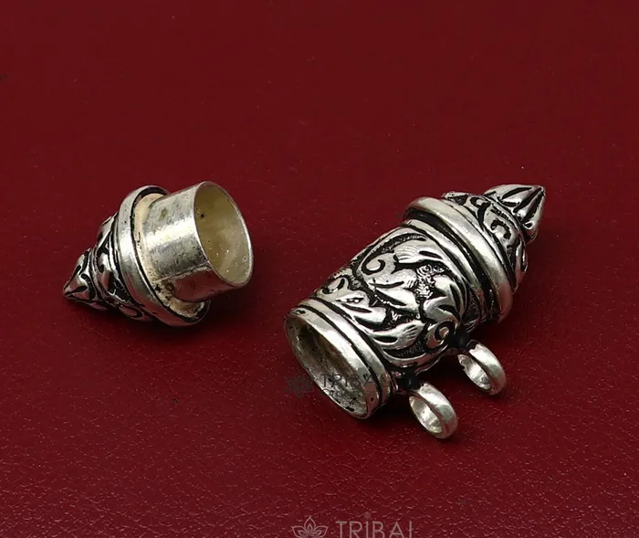 TRIBAL ORNAMENTS Necklaces 925 Sterling silver handmade vintage design amulet box pendant single line beaded necklace tribal ethnic mantra box pendant jewelry set630 TRIBAL ORNAMENTS Necklaces 925 Sterling silver handmade vintage design amulet box pendant single line beaded necklace tribal ethnic mantra box pendant jewelry set630
