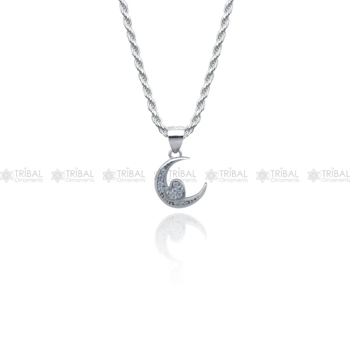 TRIBAL ORNAMENTS Necklaces 925 Sterling silver moon design stylish design diamond cubic zirconia stone pendant nsp981 TRIBAL ORNAMENTS Necklaces 925 Sterling silver moon design stylish design diamond cubic zirconia stone pendant nsp981