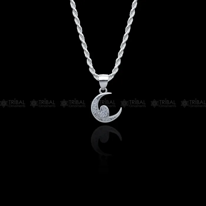TRIBAL ORNAMENTS Necklaces 925 Sterling silver moon design stylish design diamond cubic zirconia stone pendant nsp981