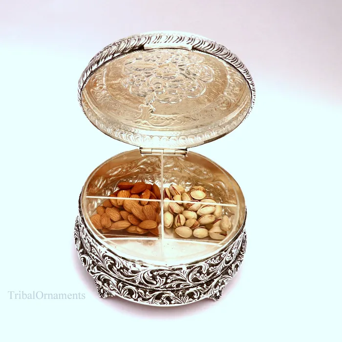 TRIBAL ORNAMENTS Necklaces 925 sterling silver Vintage antique Royal design handmade dry fruit box candy box jewelry box best brides gift corporation gift box04