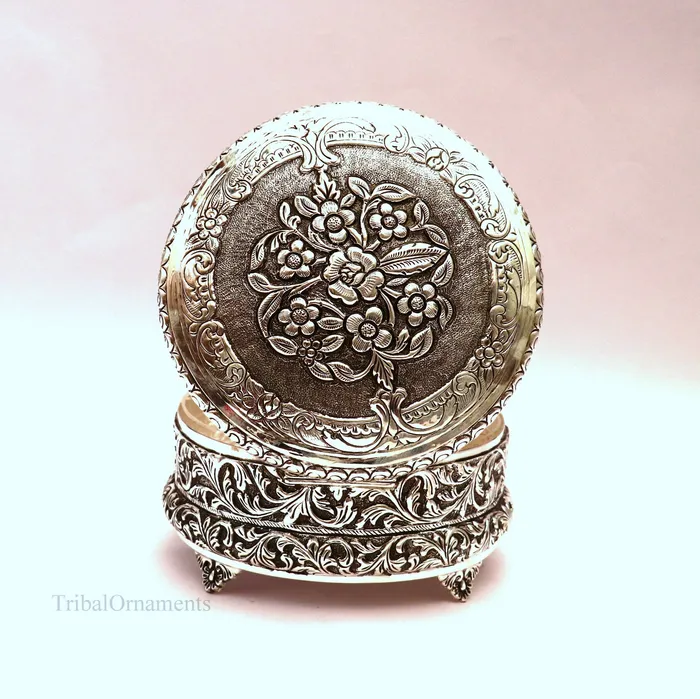 TRIBAL ORNAMENTS Necklaces 925 sterling silver Vintage antique Royal design handmade dry fruit box candy box jewelry box best brides gift corporation gift box04