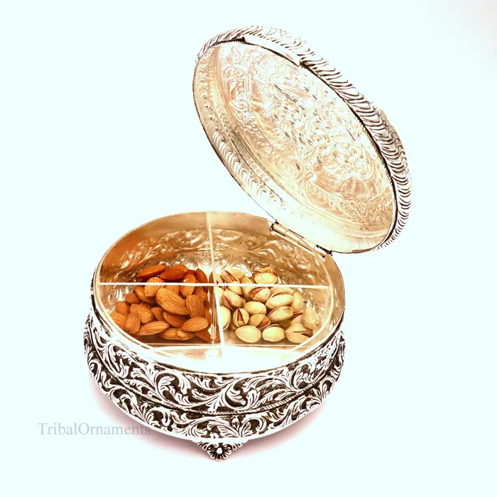 TRIBAL ORNAMENTS Necklaces 925 sterling silver Vintage antique Royal design handmade dry fruit box candy box jewelry box best brides gift corporation gift box04