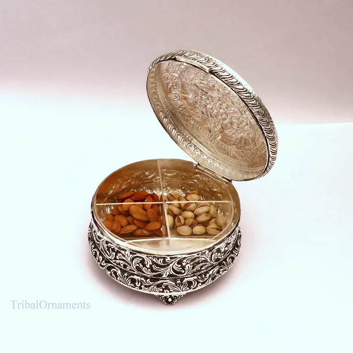 TRIBAL ORNAMENTS Necklaces 925 sterling silver Vintage antique Royal design handmade dry fruit box candy box jewelry box best brides gift corporation gift box04