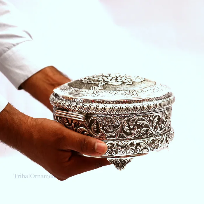TRIBAL ORNAMENTS Necklaces 925 sterling silver Vintage antique Royal design handmade dry fruit box candy box jewelry box best brides gift corporation gift box04