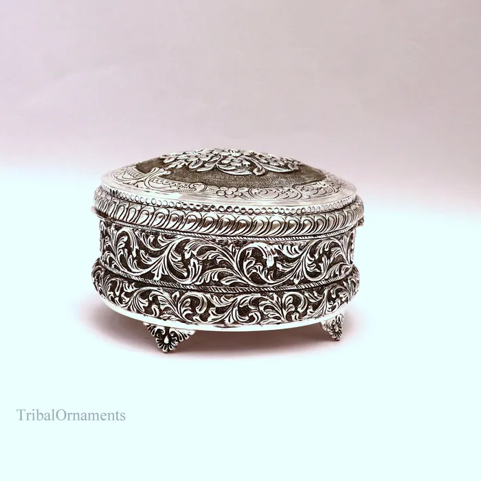 TRIBAL ORNAMENTS Necklaces 925 sterling silver Vintage antique Royal design handmade dry fruit box candy box jewelry box best brides gift corporation gift box04