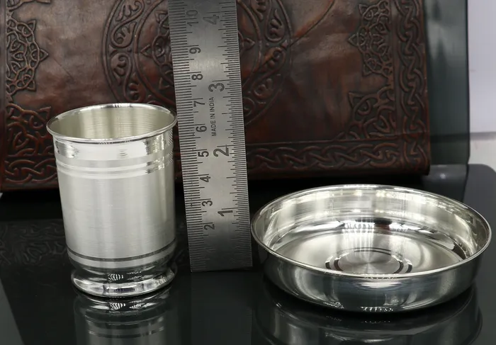 TRIBAL ORNAMENTS Necklaces 999 fine silver Watermilk tumbler and plate silver vessel silver baby utensils silver puja article gifting utensils from india sv112