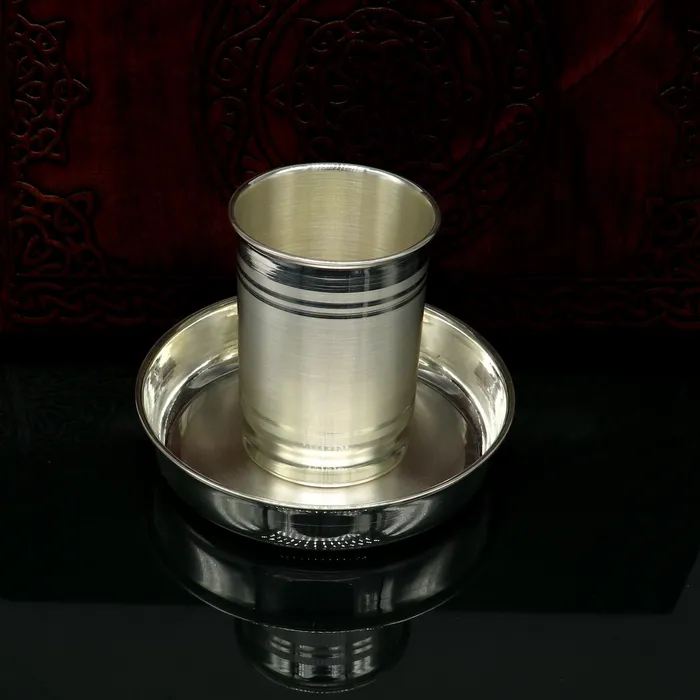 TRIBAL ORNAMENTS Necklaces 999 fine silver Watermilk tumbler and plate silver vessel silver baby utensils silver puja article gifting utensils from india sv112
