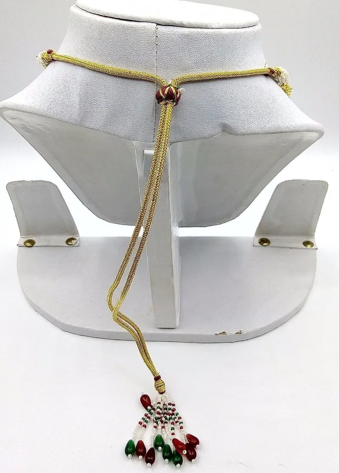 TRIBAL ORNAMENTS Necklaces Certified 22kt yellow gold handcrafted necklace set with amazing hanging color beads ruby emerald pearl wedding party tribal jewelry india