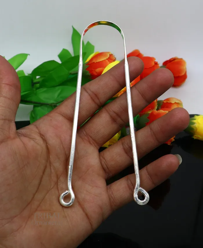 TRIBAL ORNAMENTS Necklaces Fine silver handmade tongue cleaner scraper best for daily use and stay healthy top class genuine silver item for better health tc11