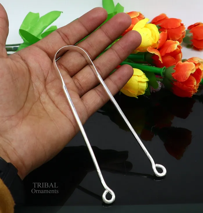 TRIBAL ORNAMENTS Necklaces Fine silver handmade tongue cleaner scraper best for daily use and stay healthy top class genuine silver item for better health tc11