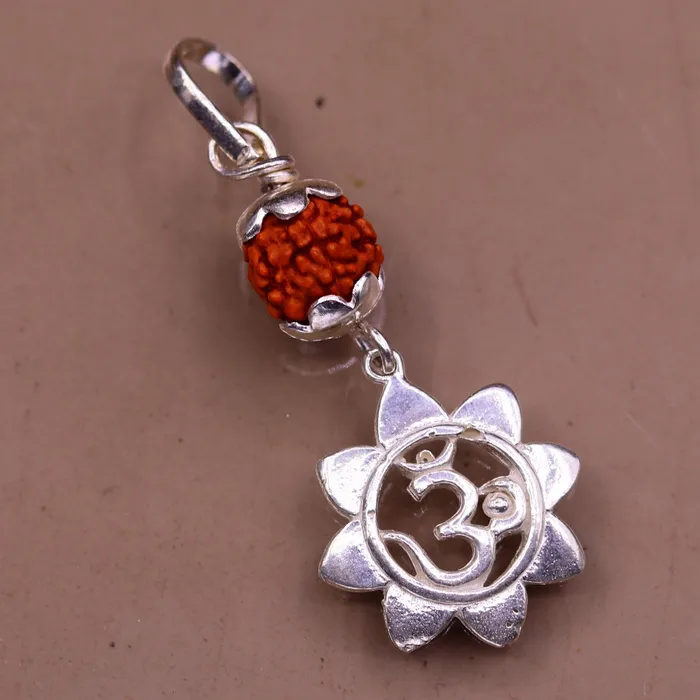 TRIBAL ORNAMENTS Necklaces Solid Sterling silver handmade fabulous Aum pendant with natural rudraksha excellent stylish modern unisex pendant necklace jewelry nsp277