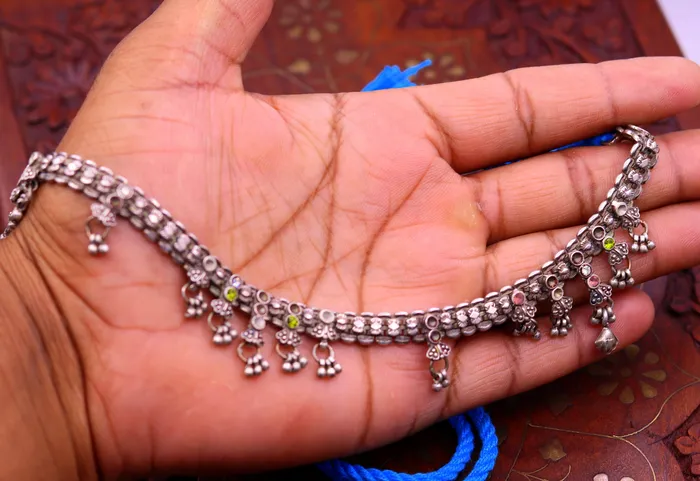 TRIBAL ORNAMENTS Necklaces Traditional indian Handmade sterling silver adjustable necklace with fabulous hangings excellent tribal jewelry belly dance jewelry set94