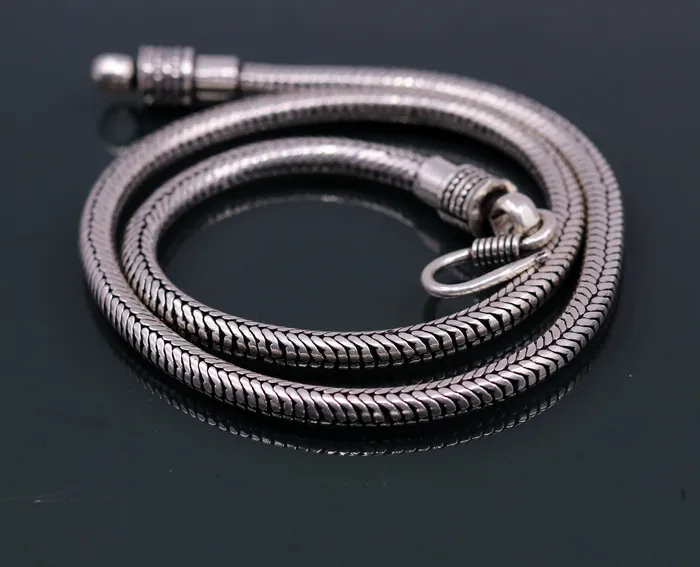 TRIBAL ORNAMENTS Necklaces Vintage design 925 sterling silver handmade 23 snake chain pendant chain excellent oxidized silver solid chain necklace tribal jewelry ch69