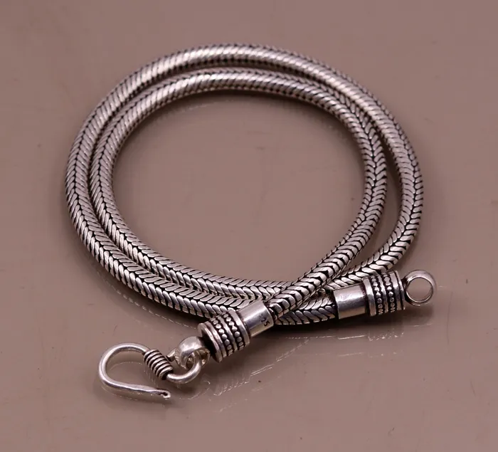 TRIBAL ORNAMENTS Necklaces Vintage design 925 sterling silver handmade 23 snake chain pendant chain excellent oxidized silver solid chain necklace tribal jewelry ch69