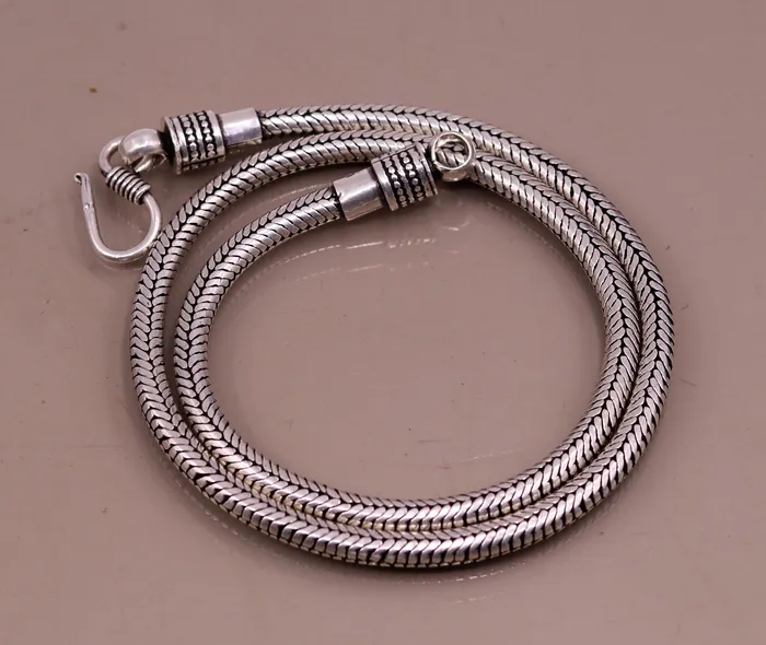 TRIBAL ORNAMENTS Necklaces Vintage design 925 sterling silver handmade 23 snake chain pendant chain excellent oxidized silver solid chain necklace tribal jewelry ch69