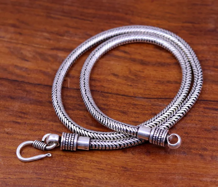 TRIBAL ORNAMENTS Necklaces Vintage design 925 sterling silver handmade 23 snake chain pendant chain excellent oxidized silver solid chain necklace tribal jewelry ch69