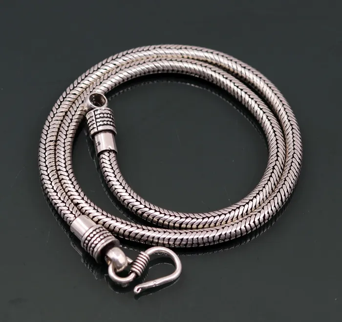 TRIBAL ORNAMENTS Necklaces Vintage design 925 sterling silver handmade 23 snake chain pendant chain excellent oxidized silver solid chain necklace tribal jewelry ch69