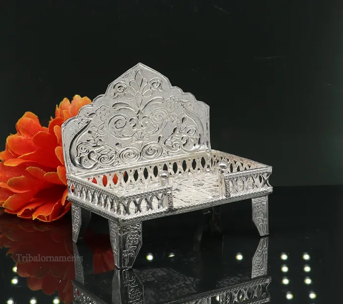TRIBAL ORNAMENTS Rings 925 pure sterling silver handcrafted Singhasanidols and goddess Throne God statue Palna chair temple art laddu gopal puja article su1015