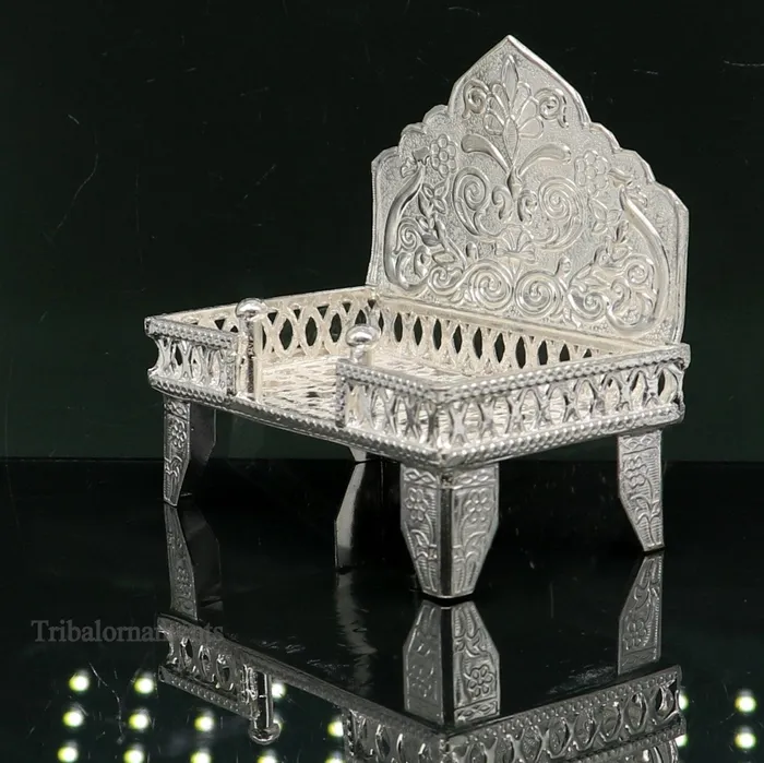 TRIBAL ORNAMENTS Rings 925 pure sterling silver handcrafted Singhasanidols and goddess Throne God statue Palna chair temple art laddu gopal puja article su1015
