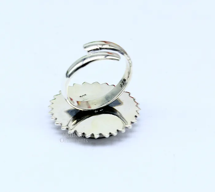 TRIBAL ORNAMENTS Rings 925 sterling silver band fabulous Idol Aum or OM miniature art painting ring Stylish ethnic party functional jewelry RRing510