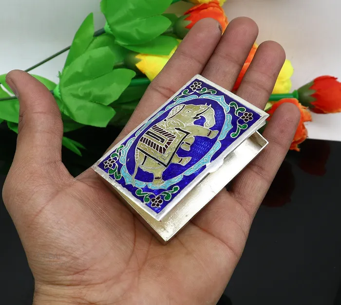 TRIBAL ORNAMENTS Rings 925 Sterling silver handmade trinket box solid container box casket box sindoor box enamel elephant work customized gifting box stb334