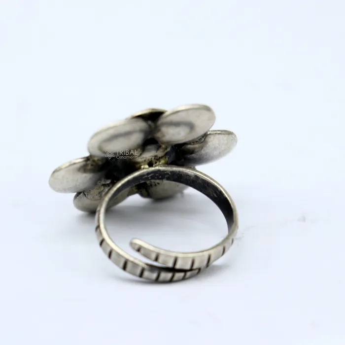 TRIBAL ORNAMENTS Rings 925 Sterling silver Indian Cultural design handmade silver vintage flower style adjustable ring indian tribal belly dance jewelry sr398 TRIBAL ORNAMENTS Rings 925 Sterling silver Indian Cultural design handmade silver vintage flower style adjustable ring indian tribal belly dance jewelry sr398