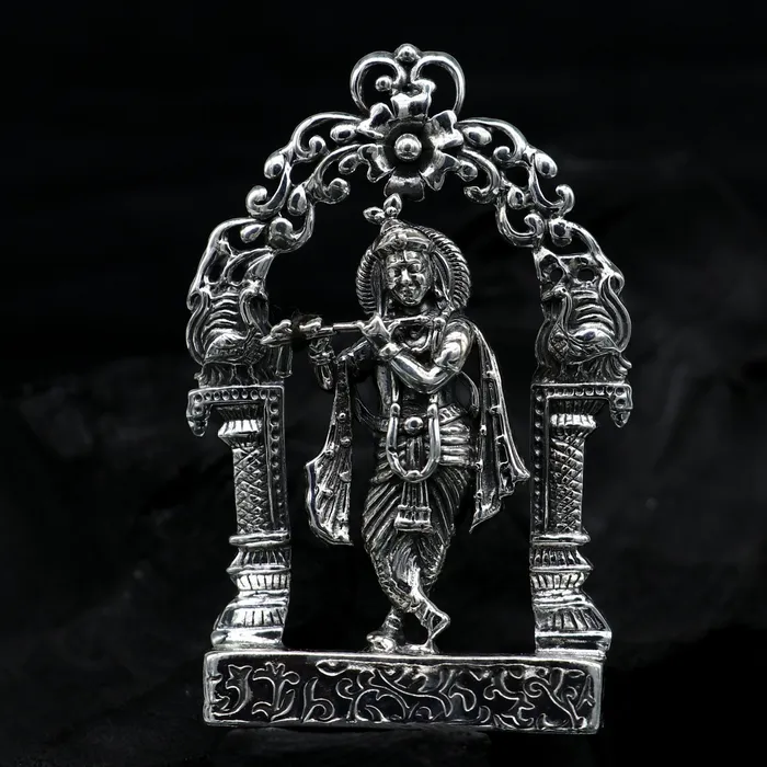 TRIBAL ORNAMENTS Rings 925 sterling silver lord krishna gorgeous customized figurine amazing floral design idol krishna statue puja article from india art08