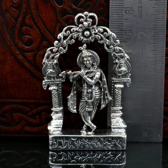 TRIBAL ORNAMENTS Rings 925 sterling silver lord krishna gorgeous customized figurine amazing floral design idol krishna statue puja article from india art08