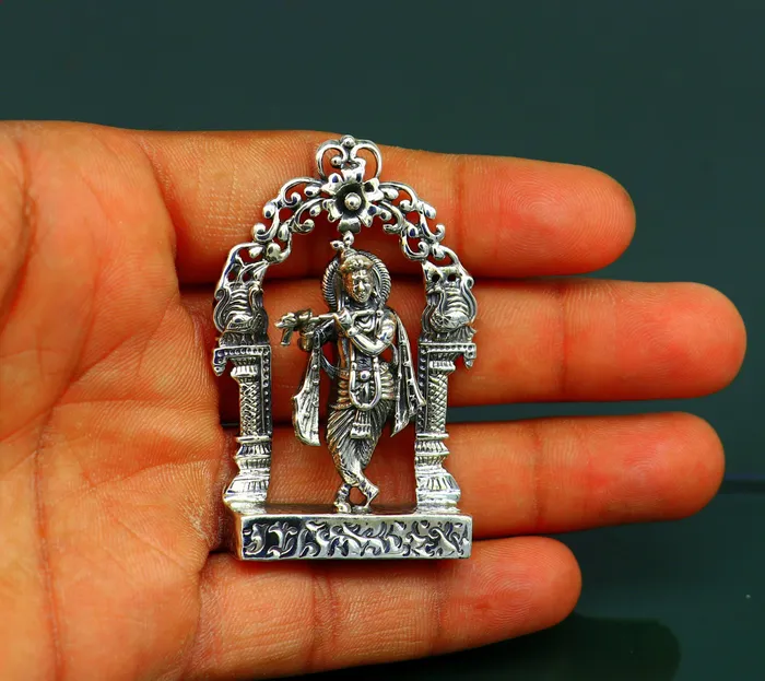 TRIBAL ORNAMENTS Rings 925 sterling silver lord krishna gorgeous customized figurine amazing floral design idol krishna statue puja article from india art08