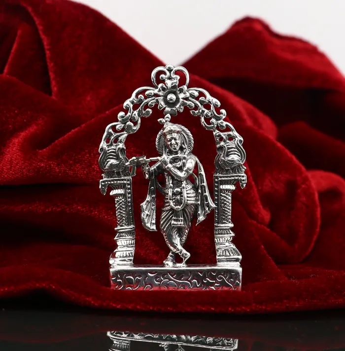 TRIBAL ORNAMENTS Rings 925 sterling silver lord krishna gorgeous customized figurine amazing floral design idol krishna statue puja article from india art08
