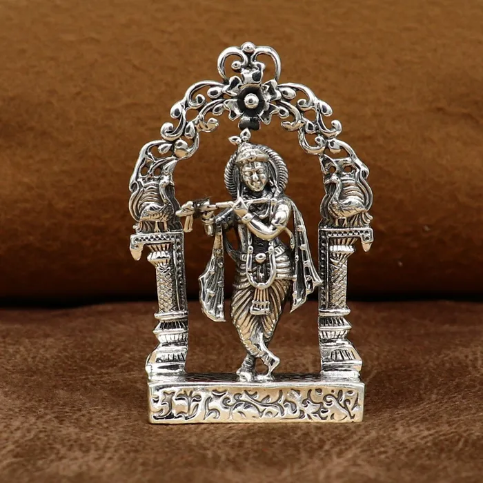 TRIBAL ORNAMENTS Rings 925 sterling silver lord krishna gorgeous customized figurine amazing floral design idol krishna statue puja article from india art08