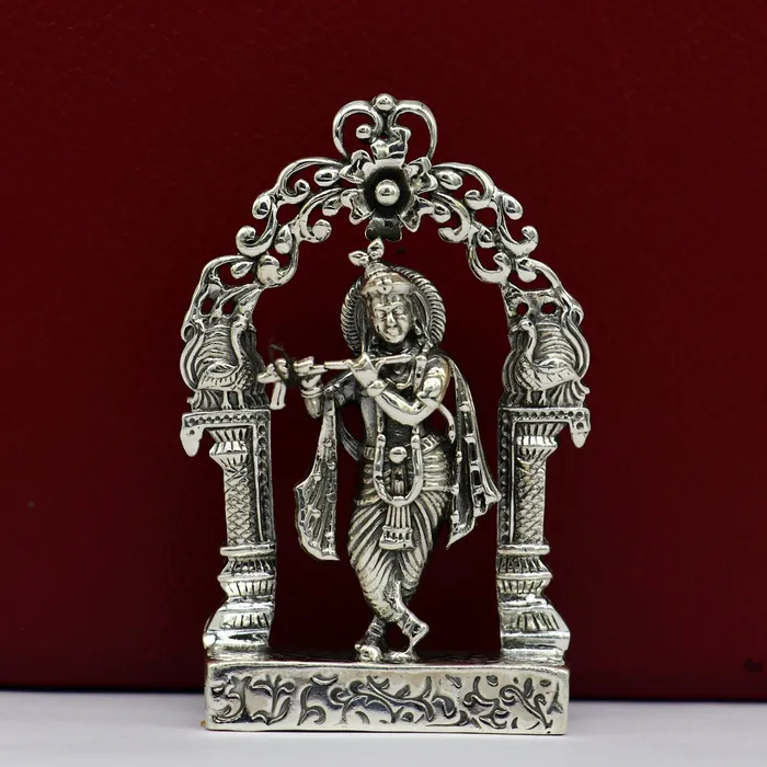 TRIBAL ORNAMENTS Rings 925 sterling silver lord krishna gorgeous customized figurine amazing floral design idol krishna statue puja article from india art08
