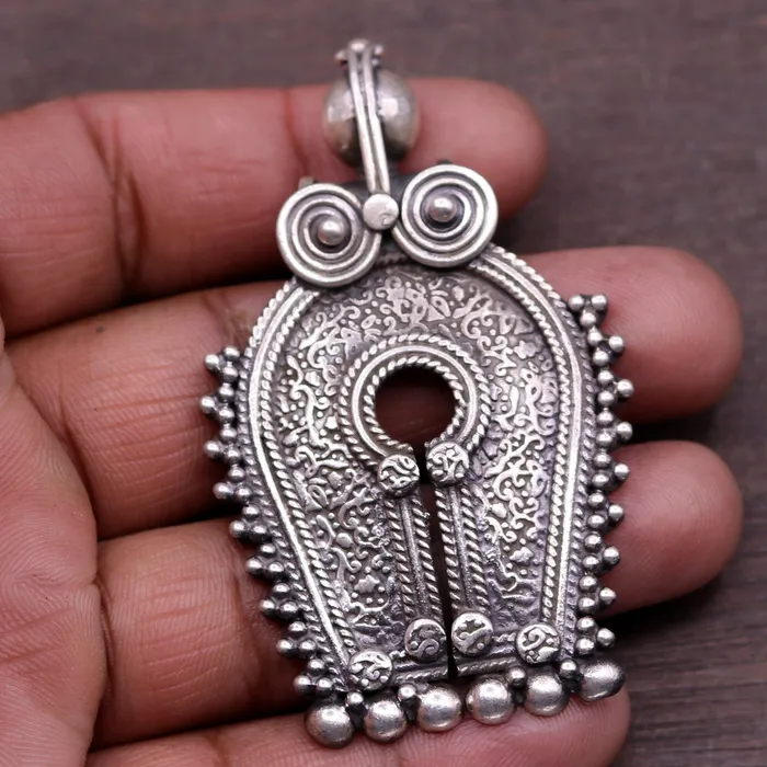 TRIBAL ORNAMENTS Rings 925 sterling silver solid chitai work vintage antique design handmade pedant gorgeous tribal jewelry from india nsp259