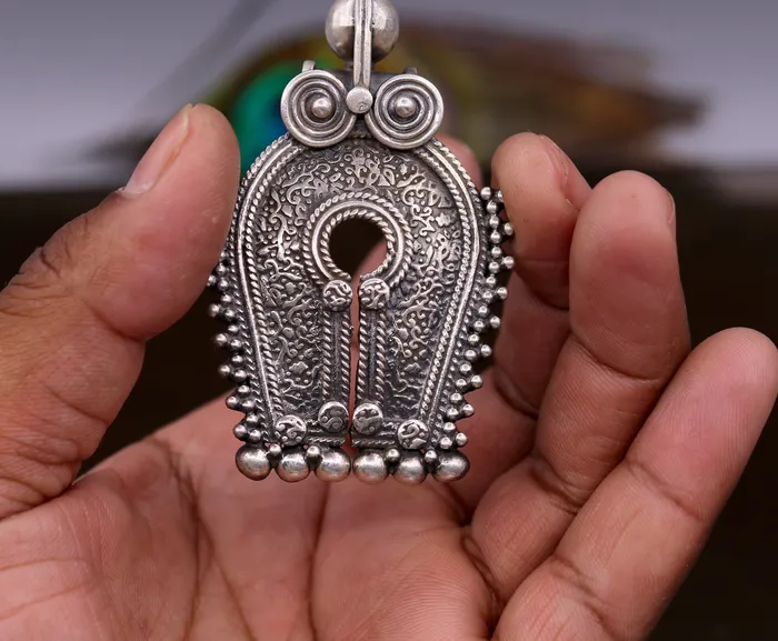 TRIBAL ORNAMENTS Rings 925 sterling silver solid chitai work vintage antique design handmade pedant gorgeous tribal jewelry from india nsp259