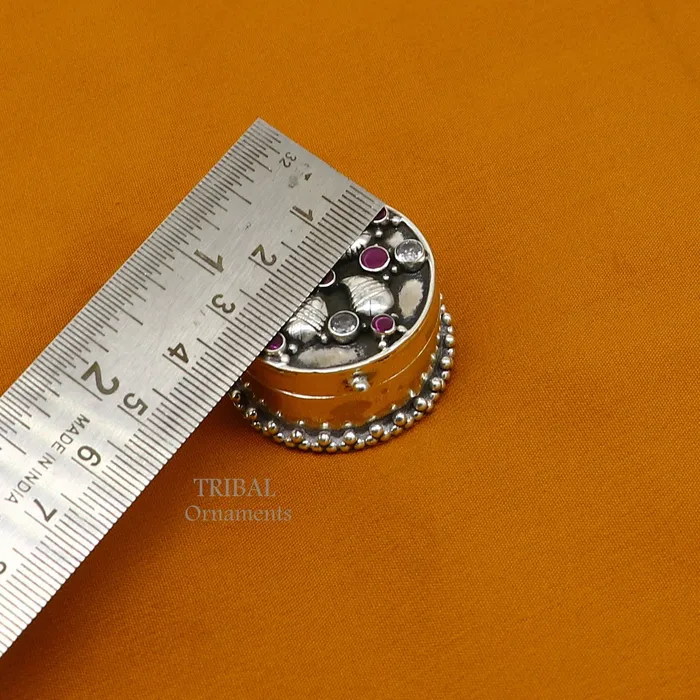 TRIBAL ORNAMENTS Rings 925 sterling silver Stunning stone work design cz stone trinket box kajal eyeliner box Sindur box brides gift silver box stb745 TRIBAL ORNAMENTS Rings 925 sterling silver Stunning stone work design cz stone trinket box kajal eyeliner box Sindur box brides gift silver box stb745