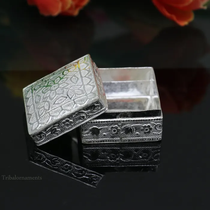 TRIBAL ORNAMENTS Rings 925 sterling silver trinket box kajal boxcasket box bridal square eyeliner box collection container box eyeliner box gifting art stb189