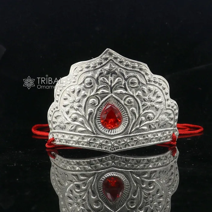 TRIBAL ORNAMENTS Rings 925 sterling silver vintage antique design mukut crown amazing handmade enamel design silver god crown home temple god hat su1270 TRIBAL ORNAMENTS Rings 925 sterling silver vintage antique design mukut crown amazing handmade enamel design silver god crown home temple god hat su1270