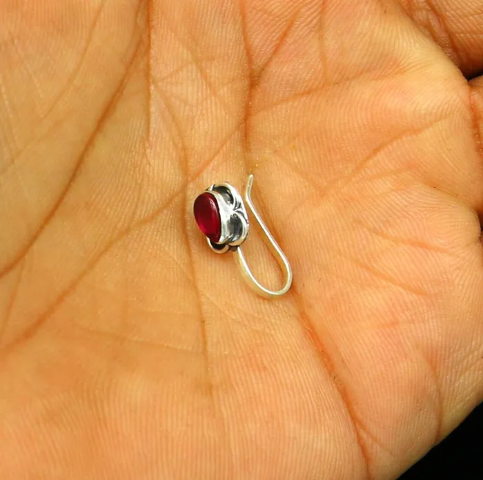 TRIBAL ORNAMENTS Rings 925 sterling silver vintage antique design single stone nose pin Bollywood stylish clip on nose plug best gifting party jewelry np116