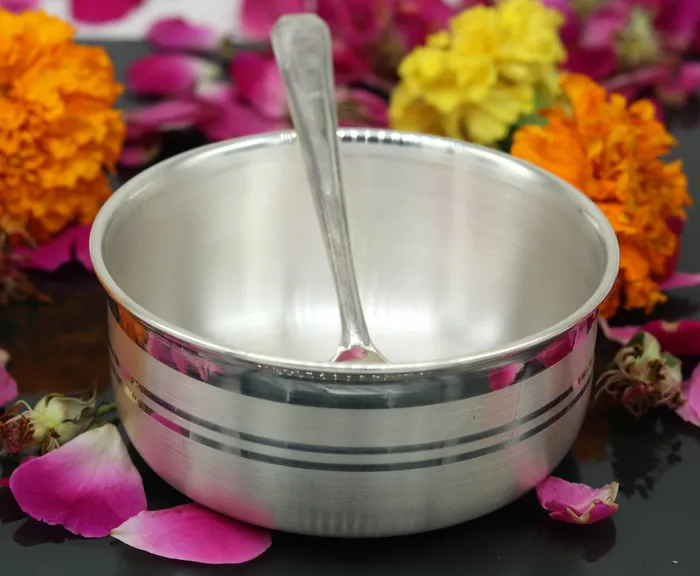 TRIBAL ORNAMENTS Rings 999 pure sterling silver handmade solid silver bowl kitchen utensils vessels silver has antibacterial properties keep stay healthy sv51
