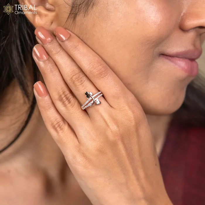 TRIBAL ORNAMENTS Rings Flower design diamond rose gold silver ring
