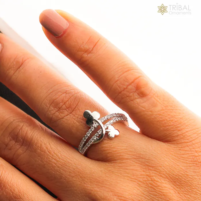 TRIBAL ORNAMENTS Rings Flower design diamond rose gold silver ring