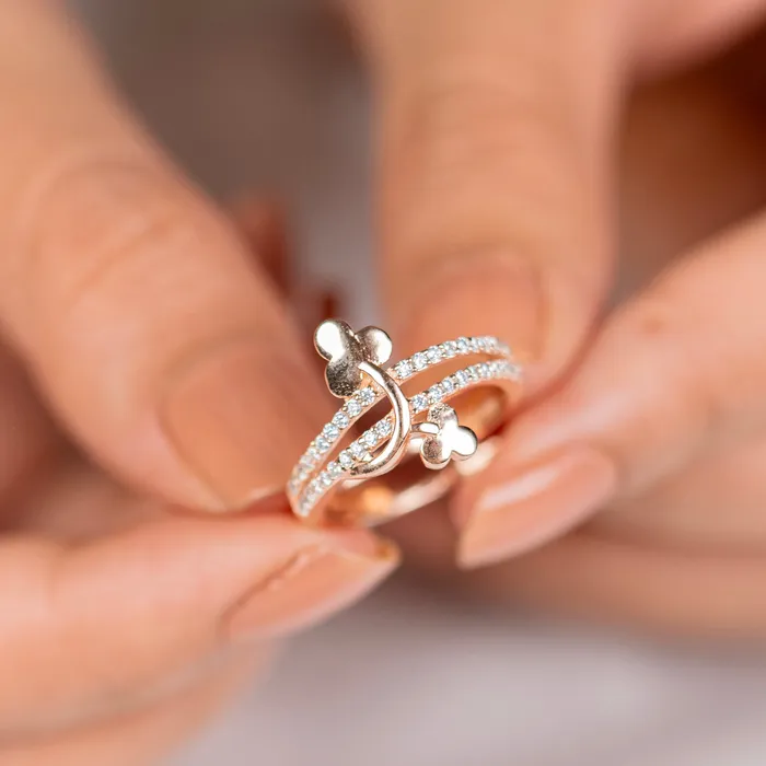 TRIBAL ORNAMENTS Rings Flower design diamond rose gold silver ring